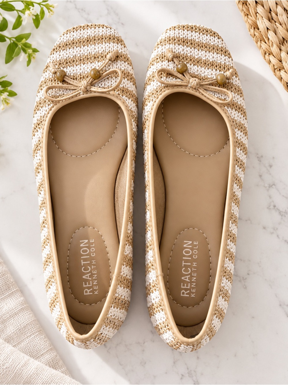 Reaction Kenneth Cole Woven Ballet Flats Raffia Neutral Size 9